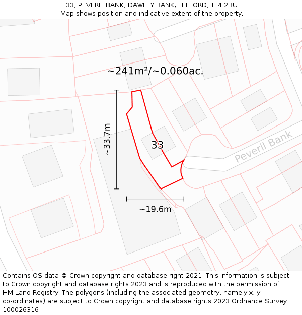 33, PEVERIL BANK, DAWLEY BANK, TELFORD, TF4 2BU: Plot and title map