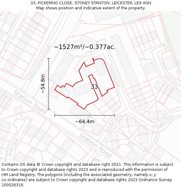 33, PICKERING CLOSE, STONEY STANTON, LEICESTER, LE9 4GN: Plot and title map