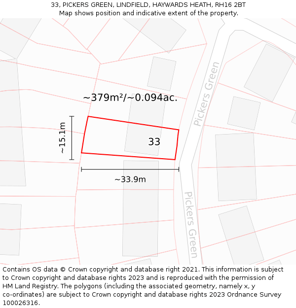 33, PICKERS GREEN, LINDFIELD, HAYWARDS HEATH, RH16 2BT: Plot and title map