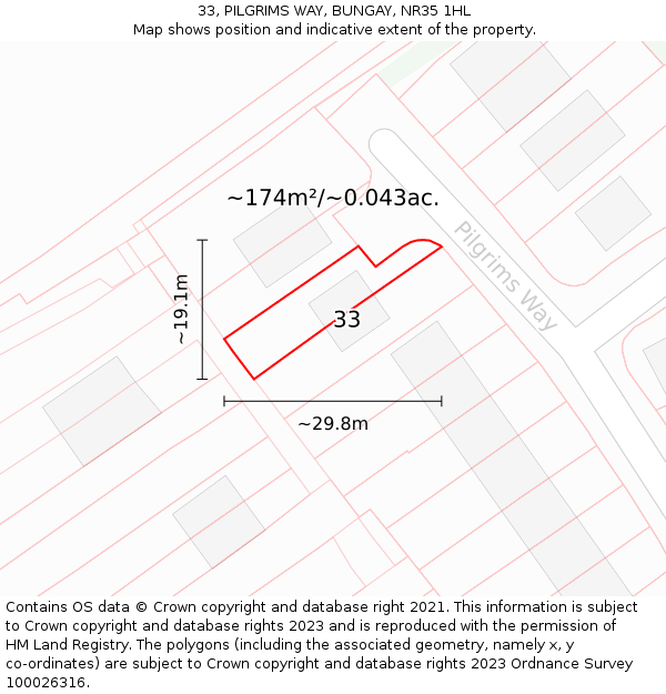 33, PILGRIMS WAY, BUNGAY, NR35 1HL: Plot and title map