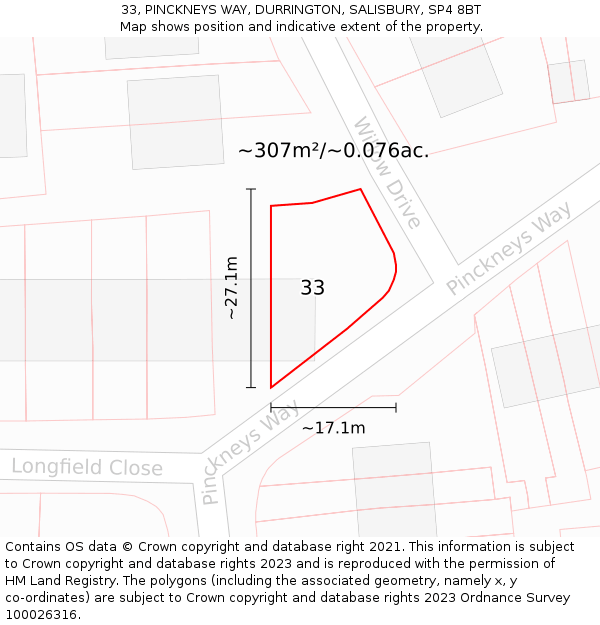 33, PINCKNEYS WAY, DURRINGTON, SALISBURY, SP4 8BT: Plot and title map