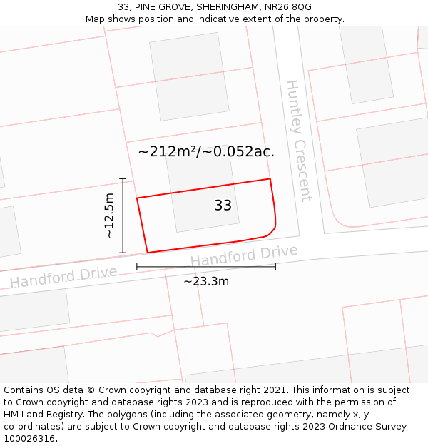 33, PINE GROVE, SHERINGHAM, NR26 8QG: Plot and title map