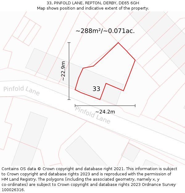 33, PINFOLD LANE, REPTON, DERBY, DE65 6GH: Plot and title map