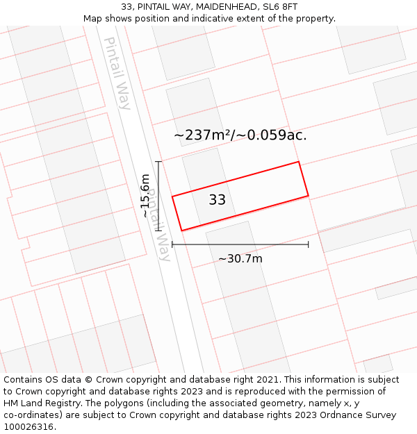 33, PINTAIL WAY, MAIDENHEAD, SL6 8FT: Plot and title map