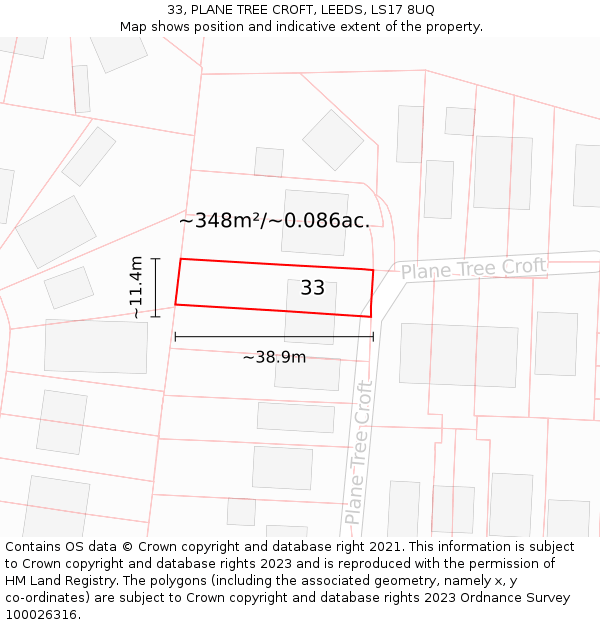 33, PLANE TREE CROFT, LEEDS, LS17 8UQ: Plot and title map