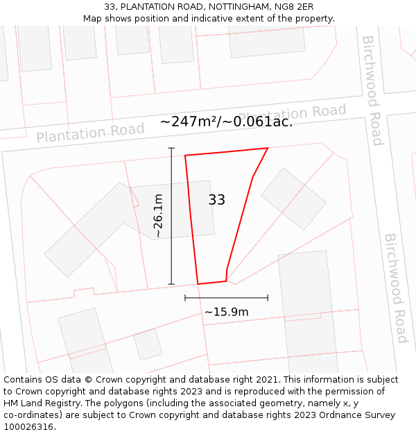 33, PLANTATION ROAD, NOTTINGHAM, NG8 2ER: Plot and title map