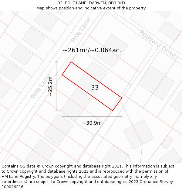33, POLE LANE, DARWEN, BB3 3LD: Plot and title map