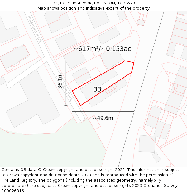 33, POLSHAM PARK, PAIGNTON, TQ3 2AD: Plot and title map