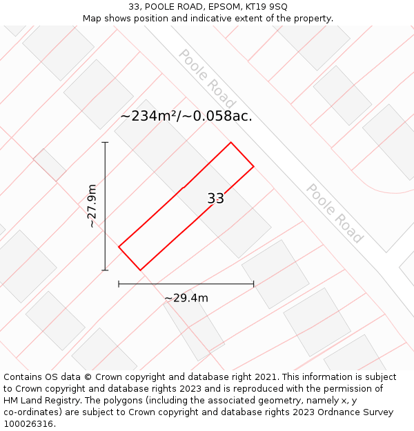 33, POOLE ROAD, EPSOM, KT19 9SQ: Plot and title map