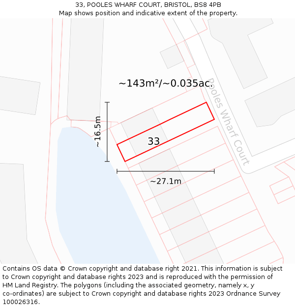 33, POOLES WHARF COURT, BRISTOL, BS8 4PB: Plot and title map