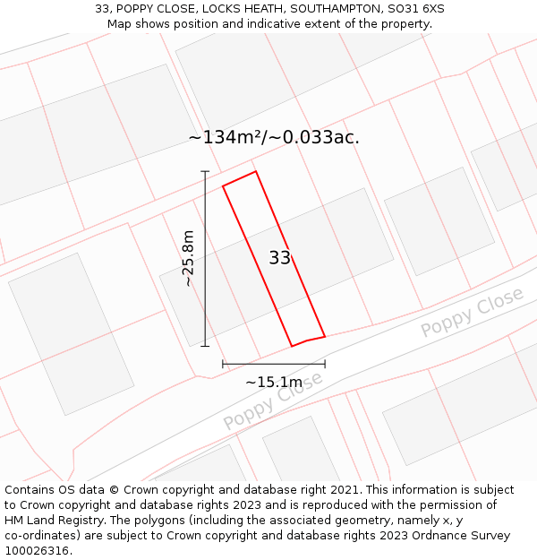 33, POPPY CLOSE, LOCKS HEATH, SOUTHAMPTON, SO31 6XS: Plot and title map
