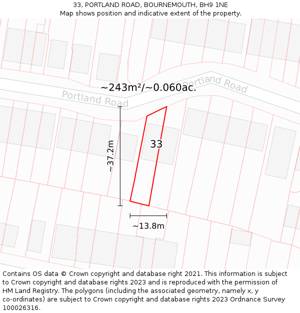33, PORTLAND ROAD, BOURNEMOUTH, BH9 1NE: Plot and title map