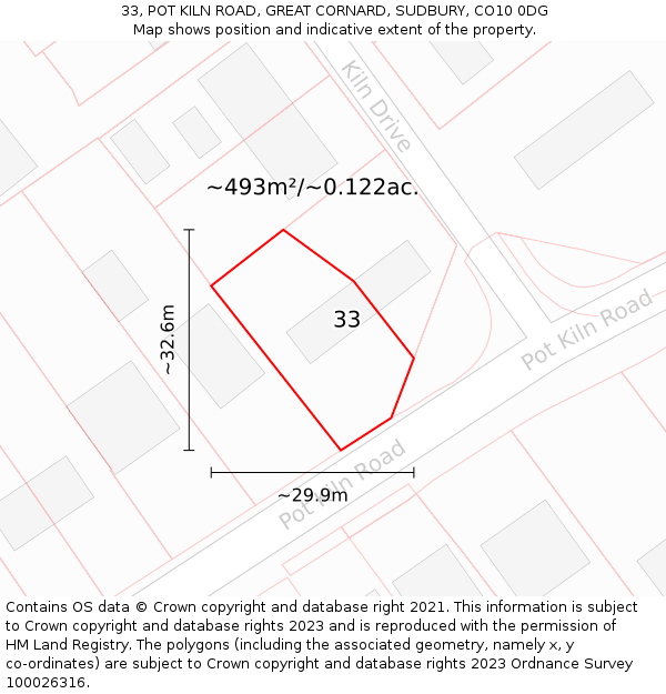 33, POT KILN ROAD, GREAT CORNARD, SUDBURY, CO10 0DG: Plot and title map