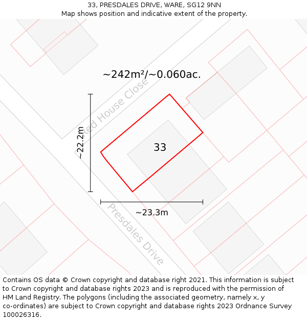 33, PRESDALES DRIVE, WARE, SG12 9NN: Plot and title map