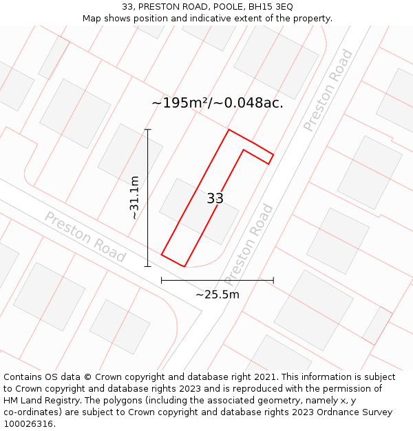 33, PRESTON ROAD, POOLE, BH15 3EQ: Plot and title map