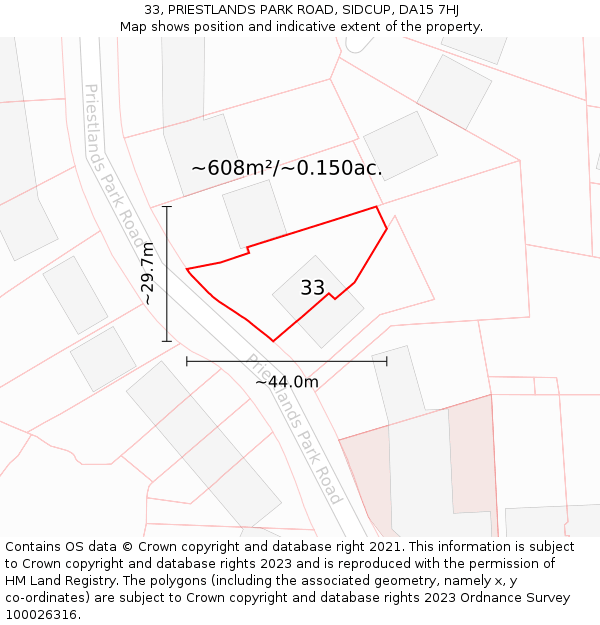 33, PRIESTLANDS PARK ROAD, SIDCUP, DA15 7HJ: Plot and title map