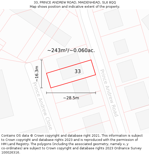 33, PRINCE ANDREW ROAD, MAIDENHEAD, SL6 8QQ: Plot and title map