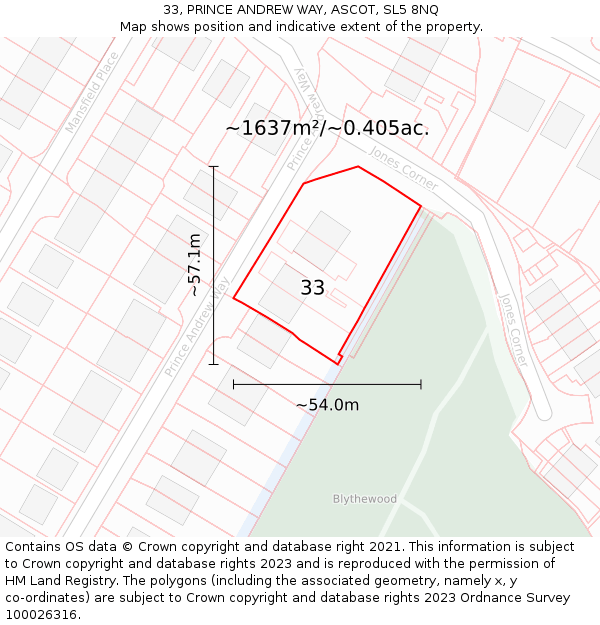 33, PRINCE ANDREW WAY, ASCOT, SL5 8NQ: Plot and title map
