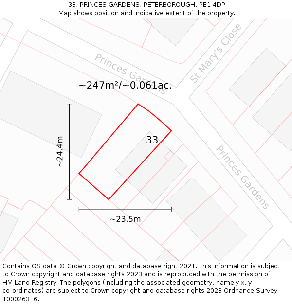 33, PRINCES GARDENS, PETERBOROUGH, PE1 4DP: Plot and title map