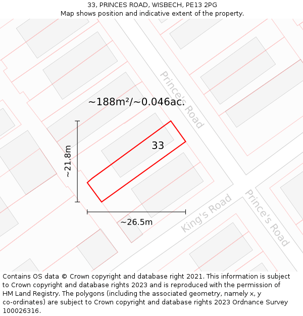 33, PRINCES ROAD, WISBECH, PE13 2PG: Plot and title map