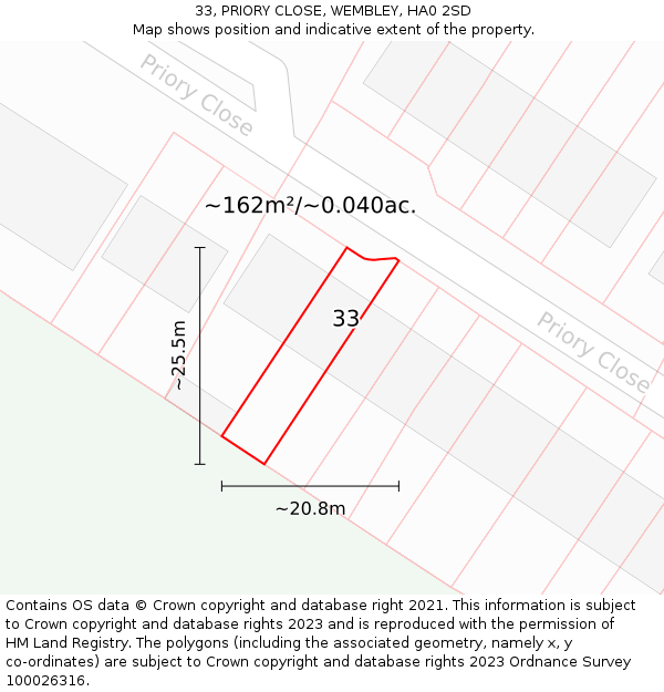 33, PRIORY CLOSE, WEMBLEY, HA0 2SD: Plot and title map