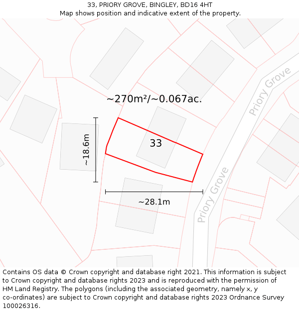 33, PRIORY GROVE, BINGLEY, BD16 4HT: Plot and title map
