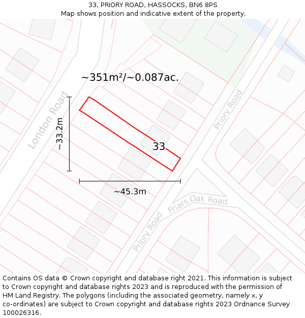 33, PRIORY ROAD, HASSOCKS, BN6 8PS: Plot and title map