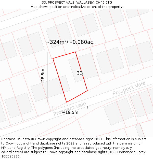 33, PROSPECT VALE, WALLASEY, CH45 6TG: Plot and title map
