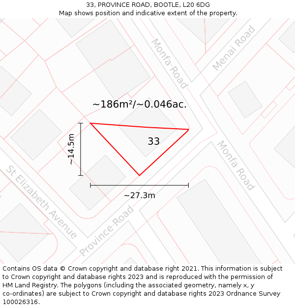 33, PROVINCE ROAD, BOOTLE, L20 6DG: Plot and title map