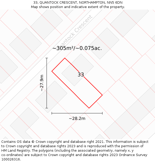 33, QUANTOCK CRESCENT, NORTHAMPTON, NN5 6DN: Plot and title map