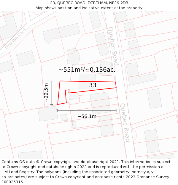 33, QUEBEC ROAD, DEREHAM, NR19 2DR: Plot and title map