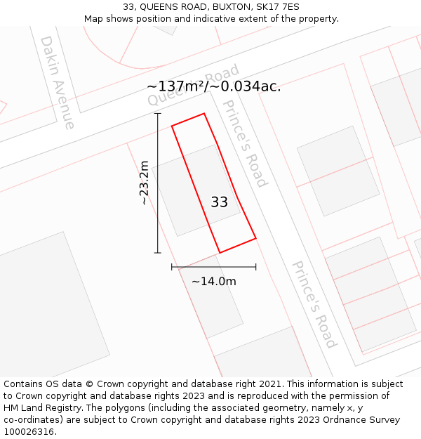 33, QUEENS ROAD, BUXTON, SK17 7ES: Plot and title map