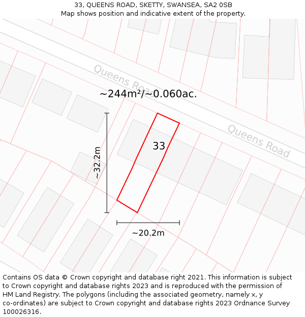 33, QUEENS ROAD, SKETTY, SWANSEA, SA2 0SB: Plot and title map
