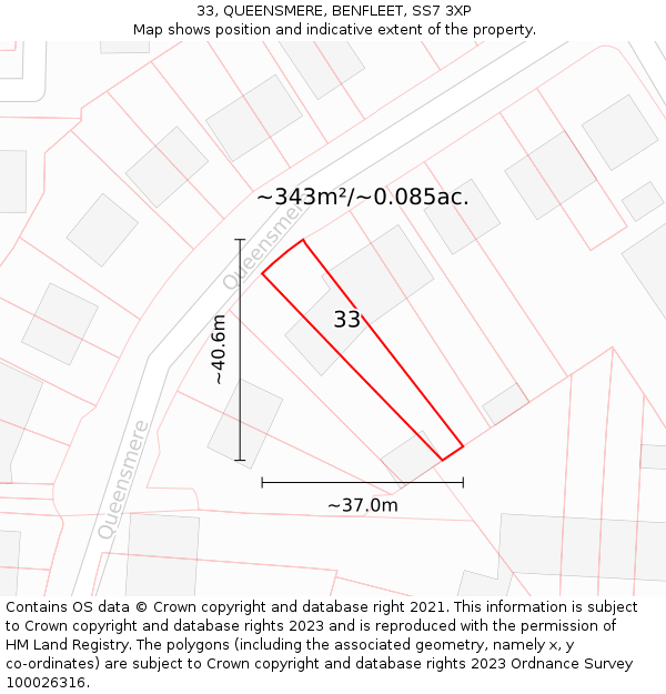 33, QUEENSMERE, BENFLEET, SS7 3XP: Plot and title map