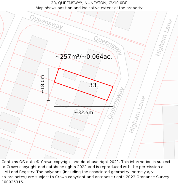 33, QUEENSWAY, NUNEATON, CV10 0DE: Plot and title map