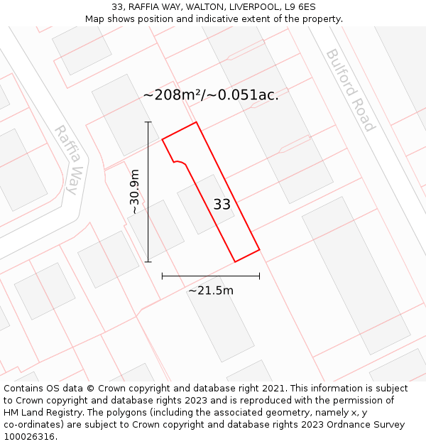 33, RAFFIA WAY, WALTON, LIVERPOOL, L9 6ES: Plot and title map