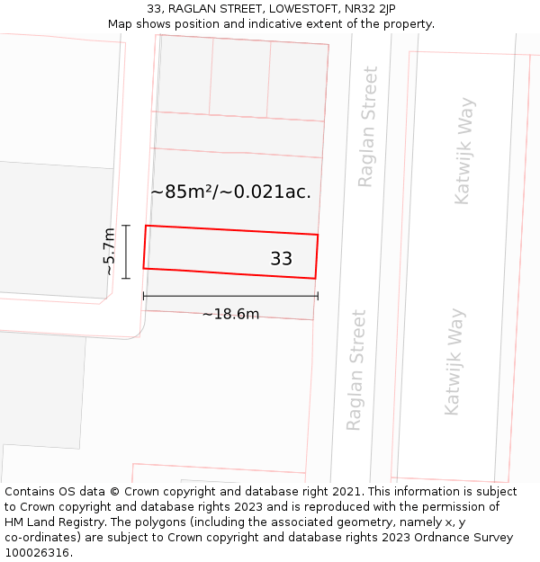 33, RAGLAN STREET, LOWESTOFT, NR32 2JP: Plot and title map