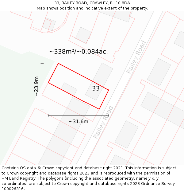 33, RAILEY ROAD, CRAWLEY, RH10 8DA: Plot and title map