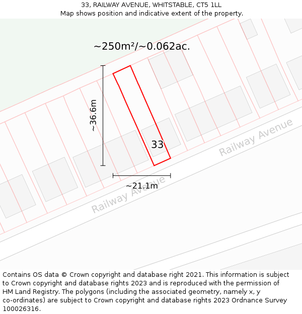 33, RAILWAY AVENUE, WHITSTABLE, CT5 1LL: Plot and title map