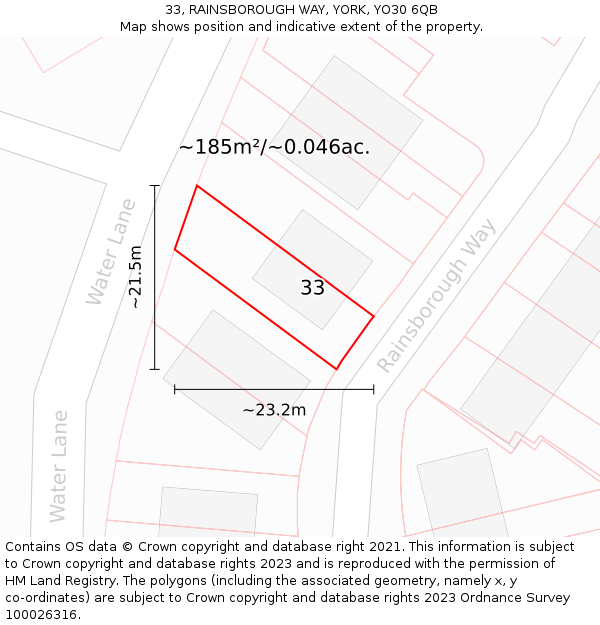 33, RAINSBOROUGH WAY, YORK, YO30 6QB: Plot and title map