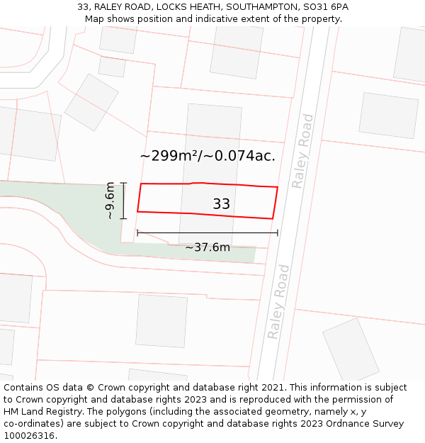 33, RALEY ROAD, LOCKS HEATH, SOUTHAMPTON, SO31 6PA: Plot and title map