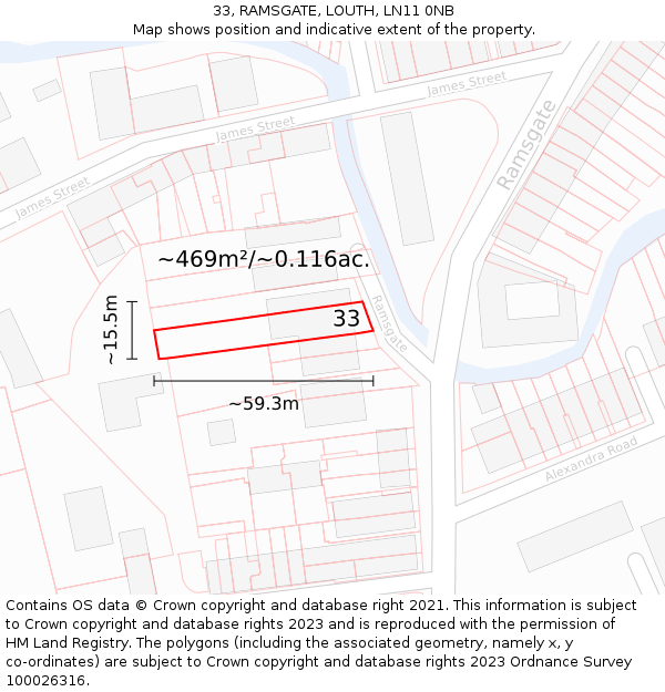 33, RAMSGATE, LOUTH, LN11 0NB: Plot and title map
