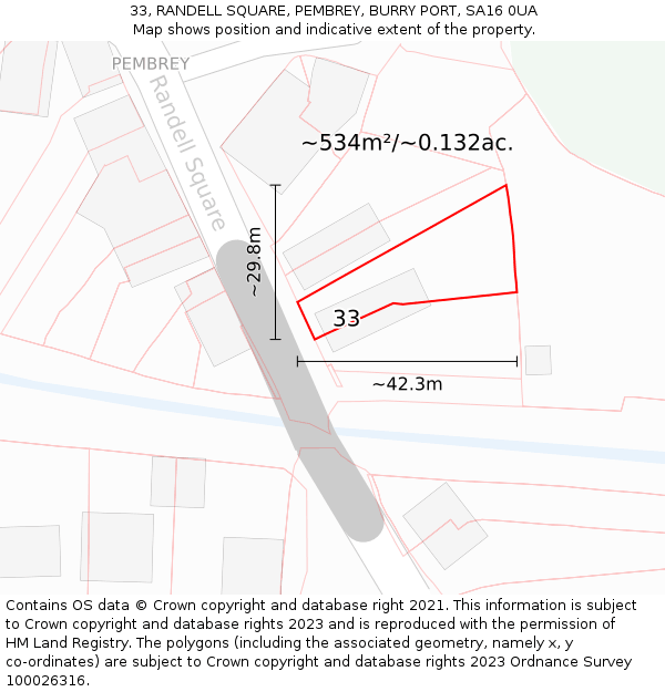 33, RANDELL SQUARE, PEMBREY, BURRY PORT, SA16 0UA: Plot and title map