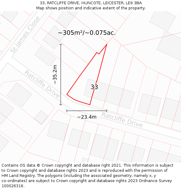 33, RATCLIFFE DRIVE, HUNCOTE, LEICESTER, LE9 3BA: Plot and title map