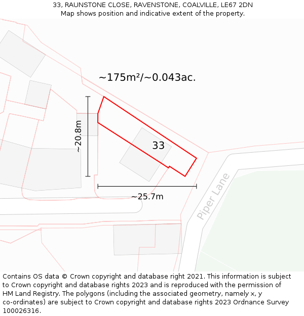 33, RAUNSTONE CLOSE, RAVENSTONE, COALVILLE, LE67 2DN: Plot and title map