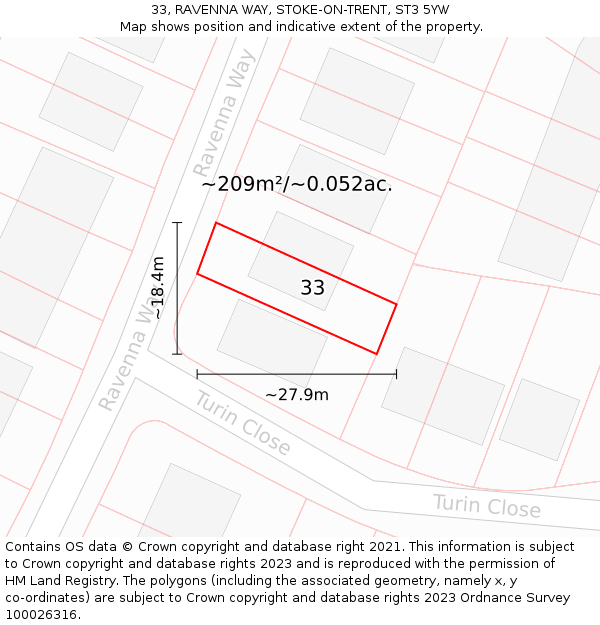 33, RAVENNA WAY, STOKE-ON-TRENT, ST3 5YW: Plot and title map