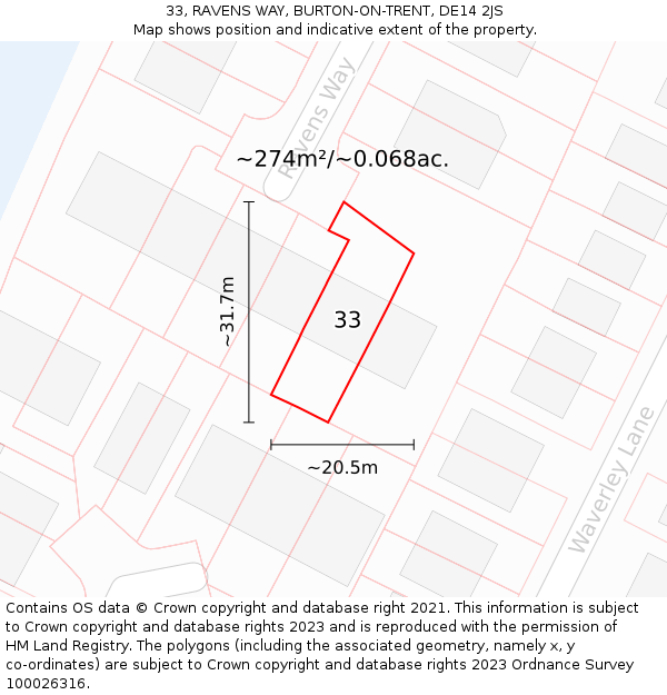 33, RAVENS WAY, BURTON-ON-TRENT, DE14 2JS: Plot and title map