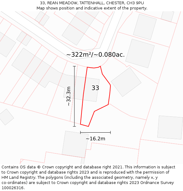 33, REAN MEADOW, TATTENHALL, CHESTER, CH3 9PU: Plot and title map