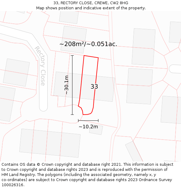 33, RECTORY CLOSE, CREWE, CW2 8HG: Plot and title map