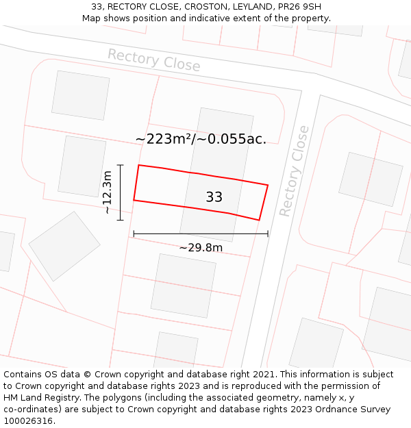 33, RECTORY CLOSE, CROSTON, LEYLAND, PR26 9SH: Plot and title map